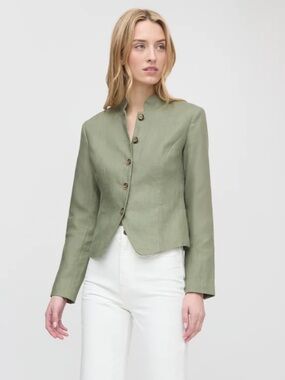Tailored Olive Green Women's Mandarin Collar Jacket